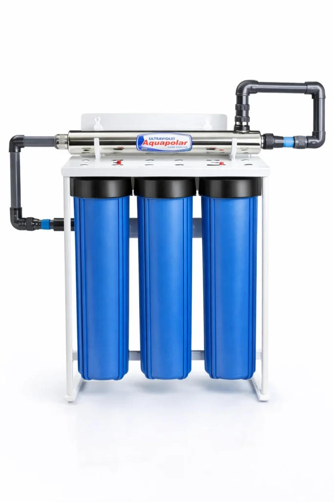 3 stage water filtration system with UV steriliser for clean and safe drinking water