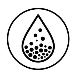 Carbon filtration icon showing activated carbon removing impurities from water